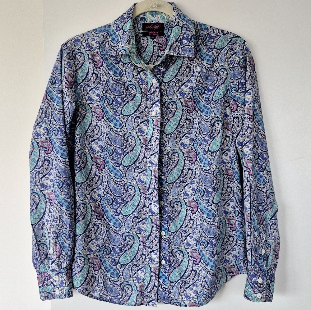 Lord & Taylor + Liberty Arts Fabrics Paisley Button Down In Blue Size Small
